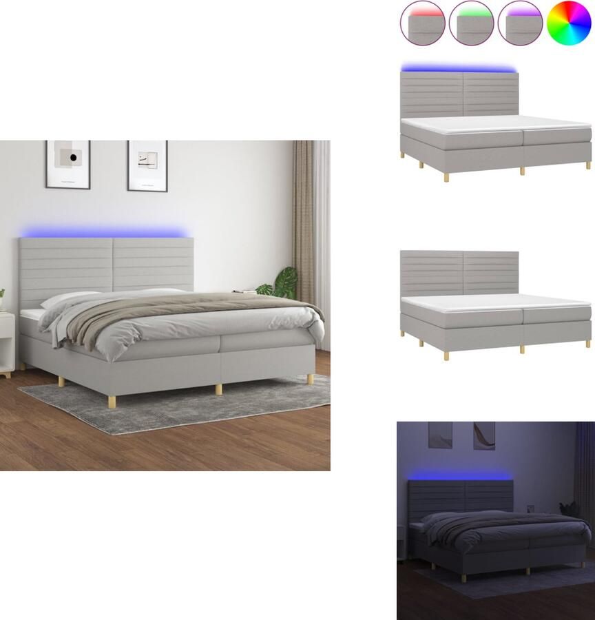 VidaXL Boxspring Bed Lichtgrijs 203x200x118 128cm Met verstelbaar hoofdbord LED verlichting Pocketvering matras Huidvriendelijk topmatras Inclusief montagehandleiding Bed