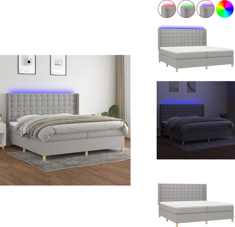 VidaXL Boxspring LED 203x203 cm duurzaam materiaal verstelbaar hoofdbord comfortabele ondersteuning kleurrijke LED-verlichting pocketvering matras huidvriendelijk topmatras montagehandleiding inbegrepen Bed