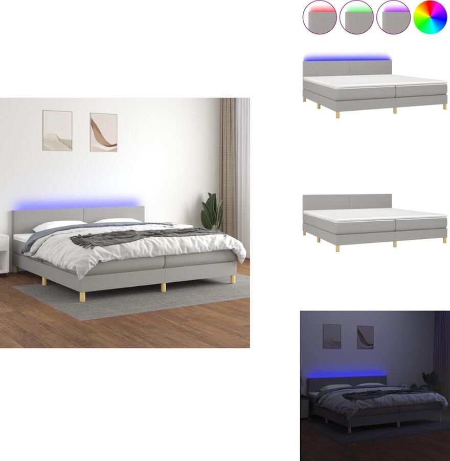 VidaXL Boxspring Slaapkamermeubel 203x200x78 88 cm LED verlichting Pocketvering matras Huidvriendelijk topmatras Lichtgrijs Breedte 100 cm 2 matrassen Inclusief LED-strips Bed