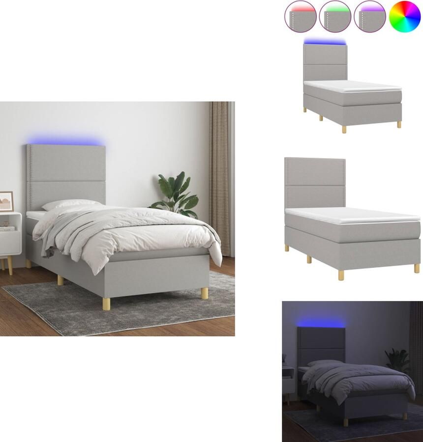 VidaXL Boxspring Boxsprings Bed Slaapmeubel Boxspring met matras en LED stof lichtgrijs 90x190 cm - Foto 2