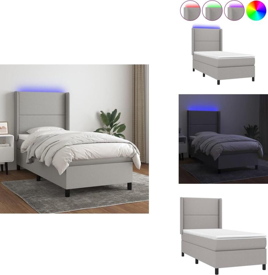 VidaXL Boxspring LED Pocketvering Huidvriendelijk Lichtgrijs 203x93x118 128 cm Wit en lichtgrijs 90x200x20 cm Wit 90x200x5 cm 55 cm LED-strip DC 5V Bed