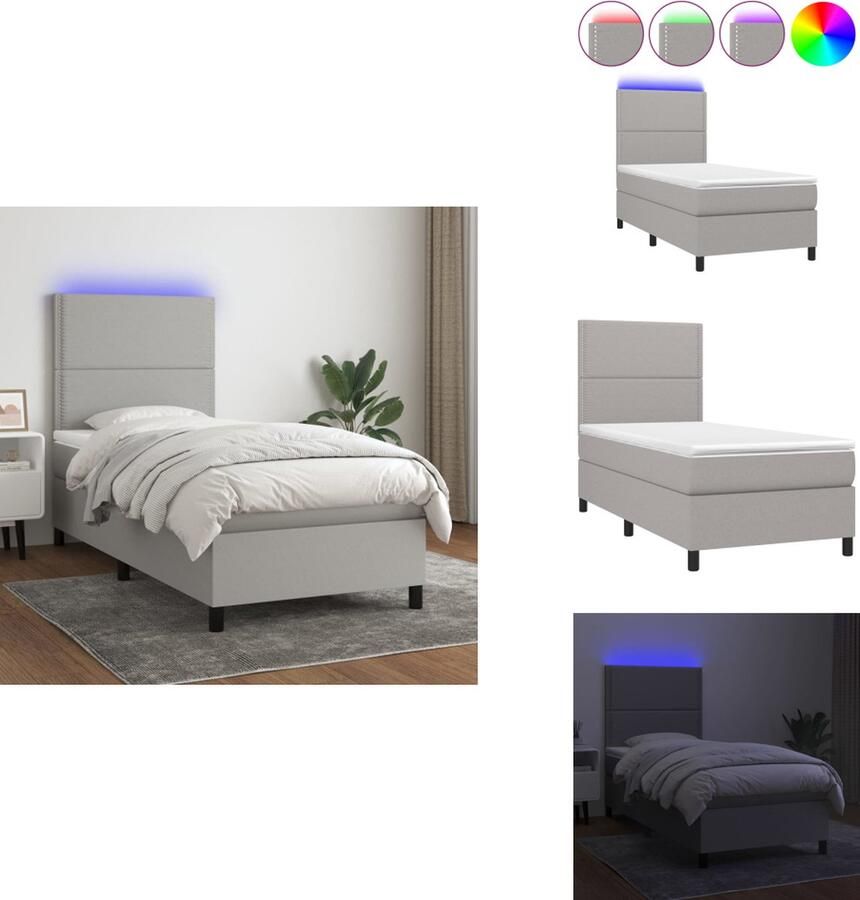 VidaXL Bed lichtgrijs 203 x 90 x 118 128 cm verstelbaar hoofdbord kleurrijke LED-verlichting pocketvering matras huidvriendelijk topmatras Bed - Foto 2