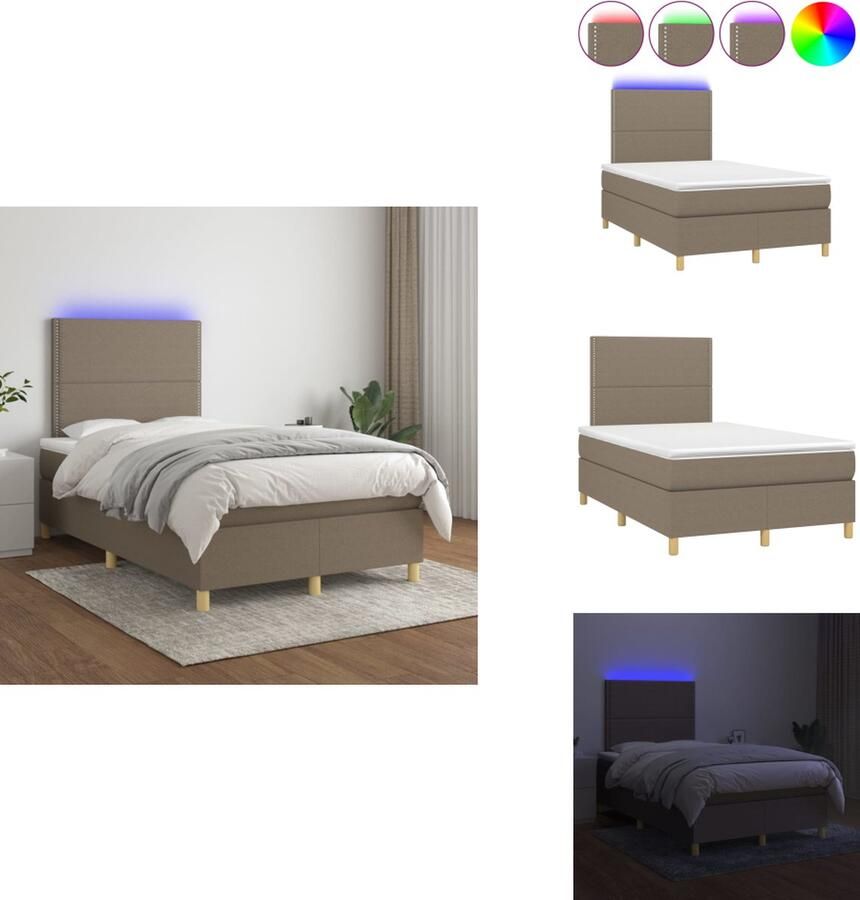 VidaXL Boxspring LED Bed 203x120cm Stof Hoofdbord Verstelbaar Pocketvering Matras Huidvriendelijk Topmatras Kleurrijke LED-verlichting 5V USB Bed