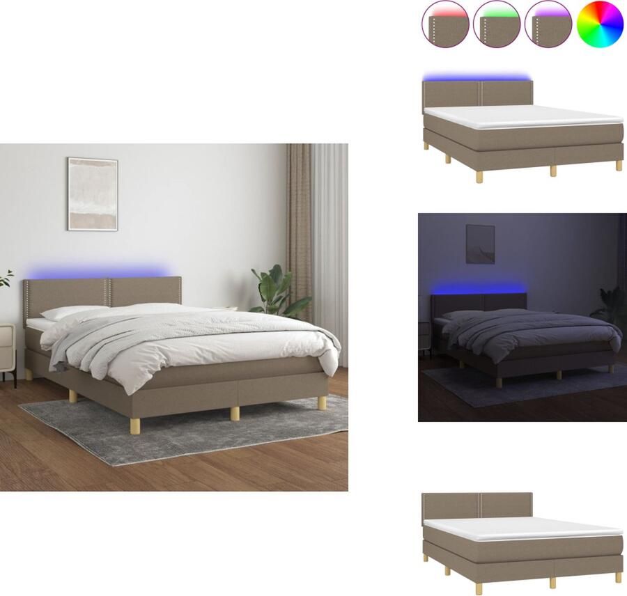 VidaXL Boxspring Bed LED Duurzaam materiaal Verstelbaar hoofdbord Comfortabele ondersteuning Kleurrijke LED-verlichting Pocketvering matras Huidvriendelijk topmatras Inclusief montagehandleiding USB-aansluiting Bed