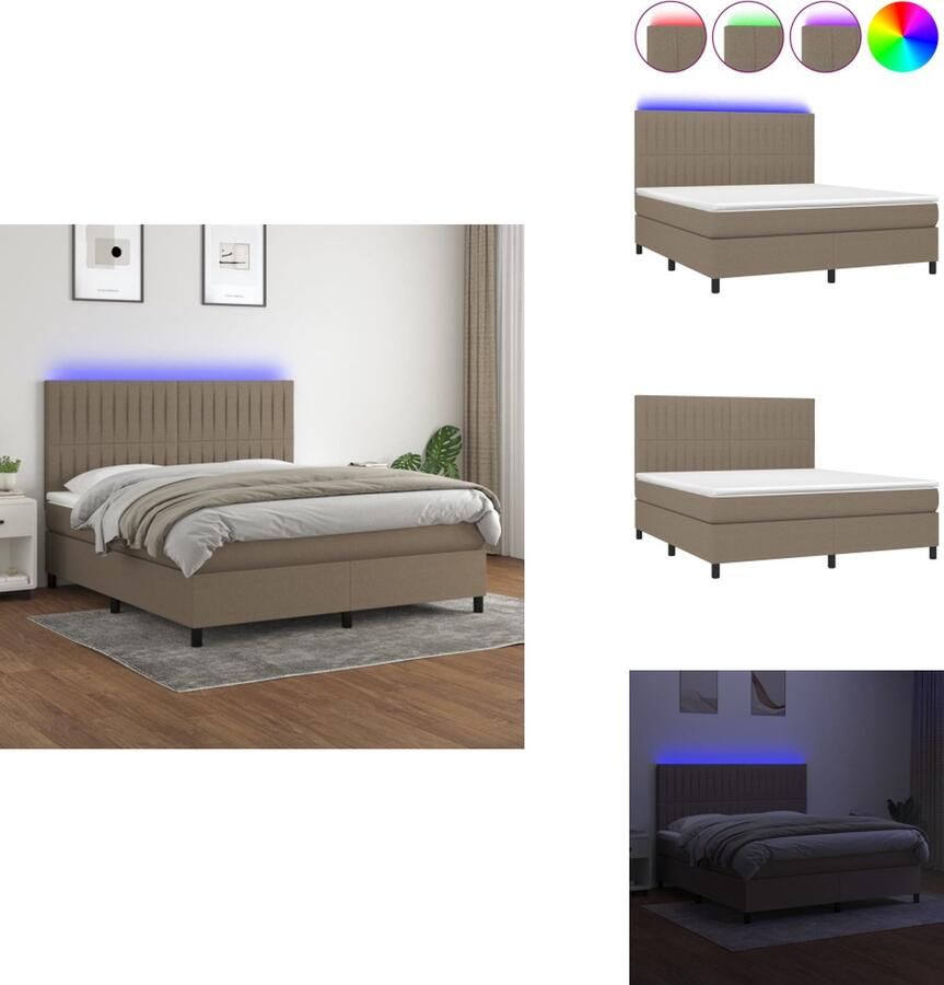VidaXL Boxspring Boxsprings Bed Slaapmeubel Boxspring met matras en LED stof taupe 180x200 cm
