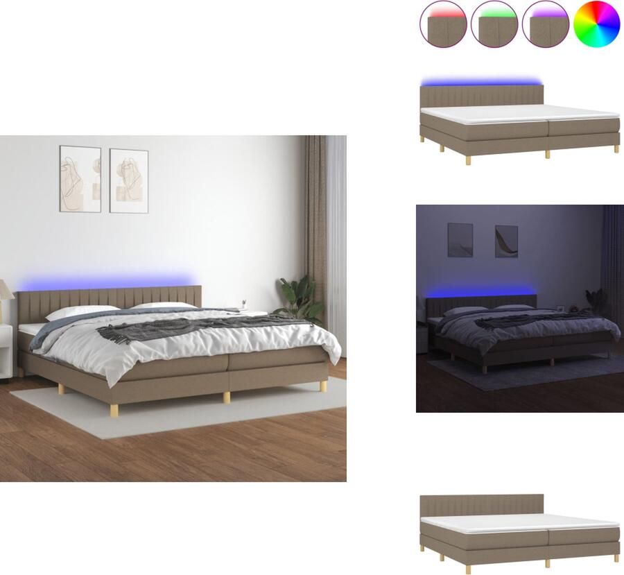 VidaXL Boxspring Bed Taupe 203x200x78 88 cm Verstelbaar hoofdbord LED-verlichting Pocketvering matras Huidvriendelijk topmatras Bed - Foto 4