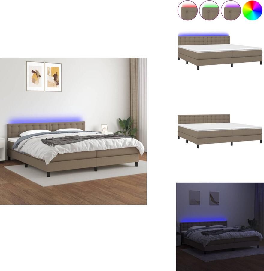 VidaXL Boxspring Bed Taupe 203x200x78 88 cm Verstelbaar hoofdbord LED-verlichting Pocketvering matras Huidvriendelijk topmatras Bed