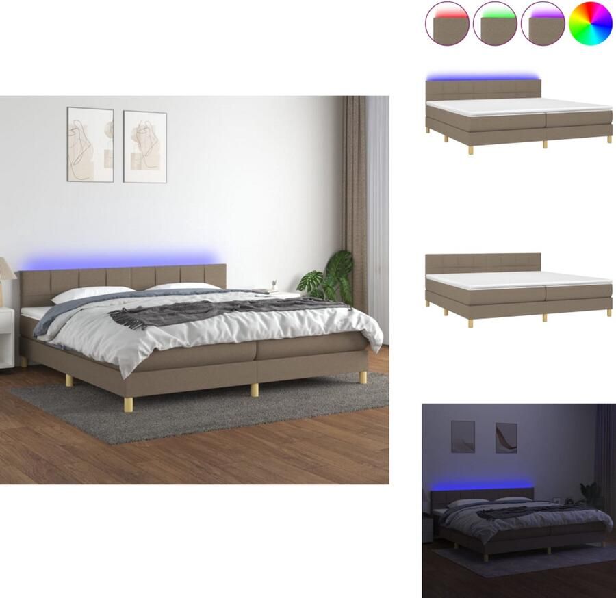 VidaXL Boxspring Bed Taupe 203x200x78 88 cm Verstelbaar hoofdbord LED-verlichting Pocketvering matras Huidvriendelijk topmatras Bed - Foto 2