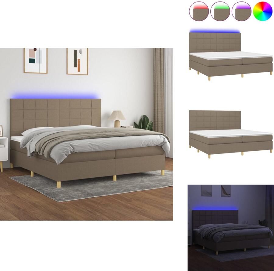 VidaXL Boxspring Boxsprings Bed Slaapmeubel Boxspring met matras en LED stof taupe 200x200 cm