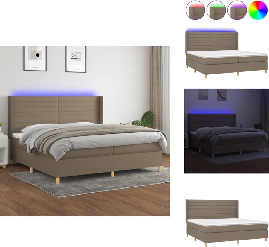 VidaXL Boxspring Bed Taupe 203x200x78 88 cm Verstelbaar hoofdbord LED-verlichting Pocketvering matras Huidvriendelijk topmatras Bed - Foto 5