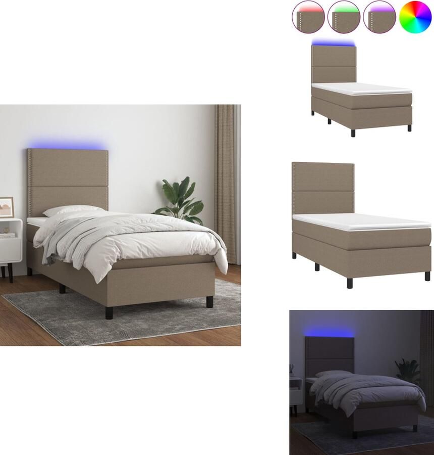 VidaXL Bed LED Kleurrijk 203 x 90 x 118 128 cm Duurzaam materiaal Verstelbaar hoofdbord Pocketvering matras Huidvriendelijk topmatras USB-aansluiting Bed