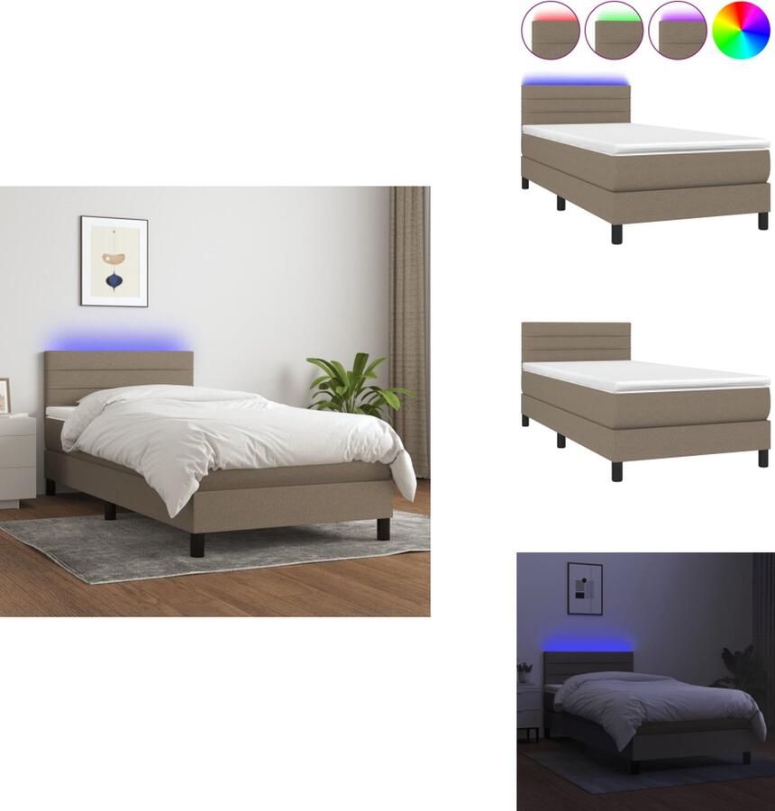 VidaXL Boxspring LED Bed 203 x 80 x 78 88 cm Duurzaam materiaal Verstelbaar hoofdbord Comfortabele ondersteuning Kleurrijke LED-verlichting Pocketvering matras Huidvriendelijk topmatras Geleverd met montagehandleiding Bed - Foto 2