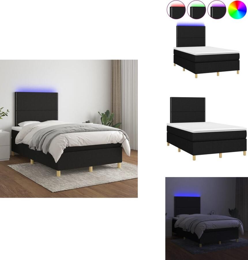 VidaXL Boxspring LED 120x200 Zwart Duurzaam verstelbaar hoofdbord comfortabel kleurrijke LED-verlichting pocketvering matras huidvriendelijk topmatras Bed - Foto 3