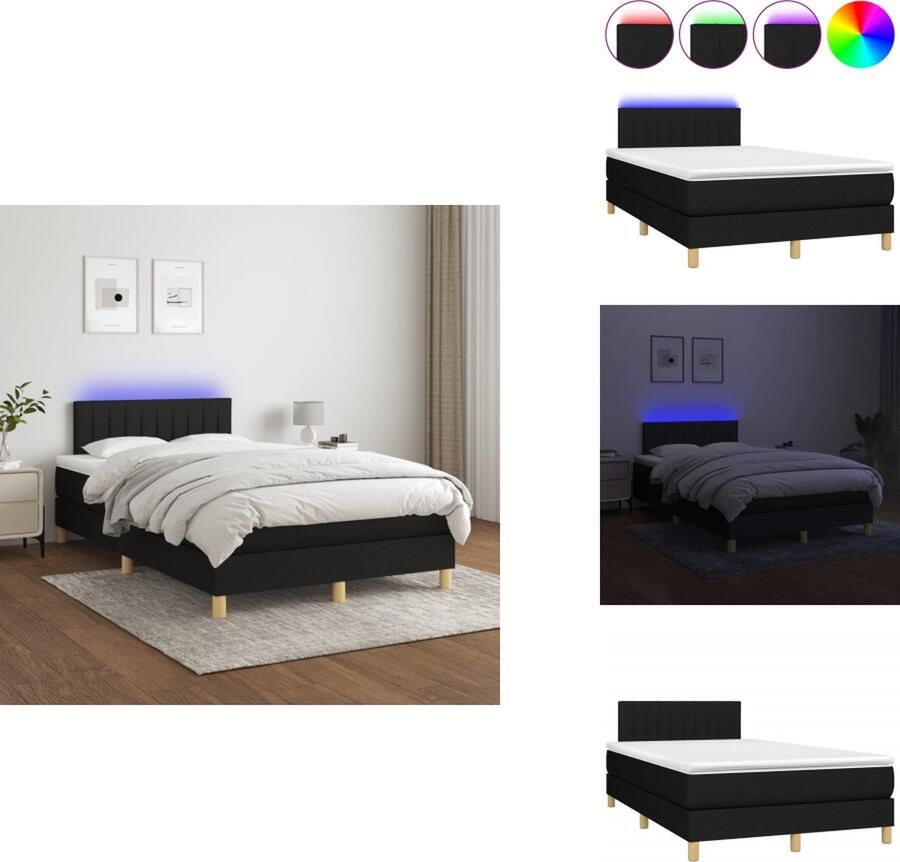 VidaXL Boxspring LED 120x200 Zwart Duurzaam verstelbaar hoofdbord comfortabel kleurrijke LED-verlichting pocketvering matras huidvriendelijk topmatras Bed - Foto 2