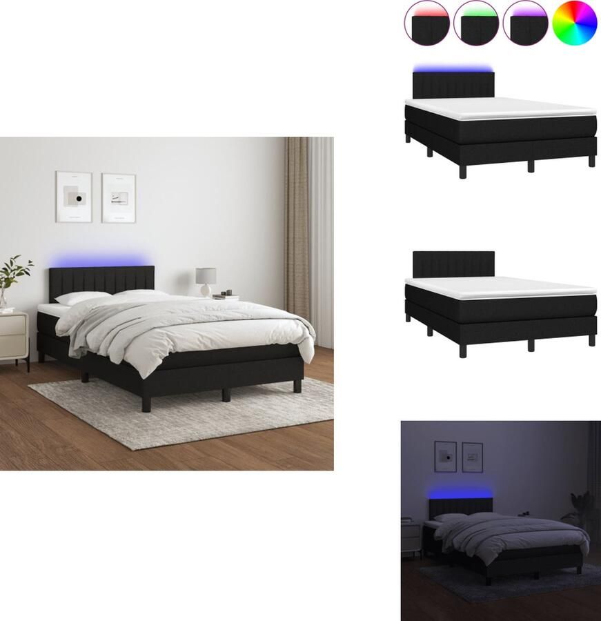 VidaXL Boxspring Zwarte stoffen bedset met verstelbaar hoofdbord en kleurrijke LED-verlichting Inclusief pocketvering matras en huidvriendelijk topmatras Afmetingen 203 x 120 x 78 88 cm Bed