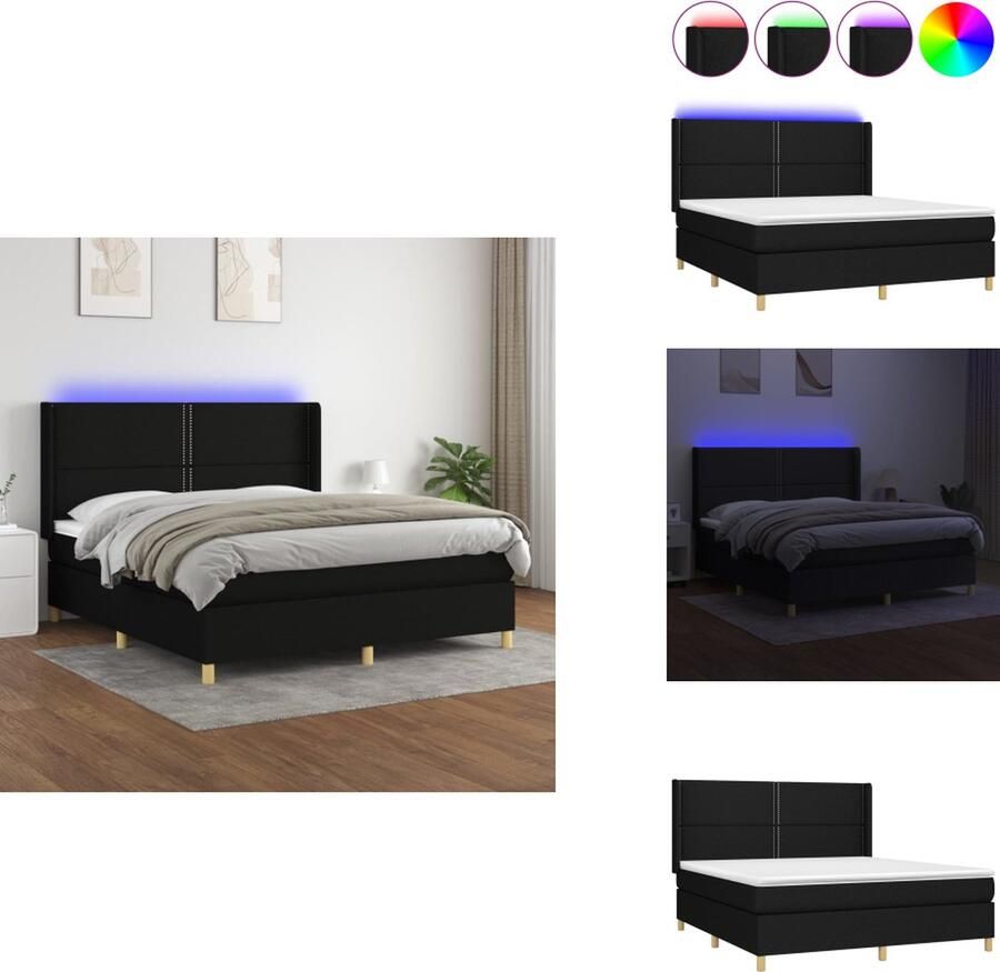 VidaXL Boxspring Bed Zwart 203x180x78 88 cm Verstelbaar hoofdbord Kleurrijke LED-verlichting Pocketvering matras Huidvriendelijk topmatras Incl montagehandleiding Bed - Foto 2