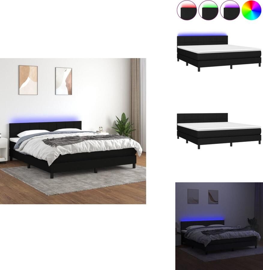 VidaXL Boxspring Bed Zwart 203x180x78 88 cm Verstelbaar hoofdbord Kleurrijke LED-verlichting Pocketvering matras Huidvriendelijk topmatras Incl montagehandleiding Bed