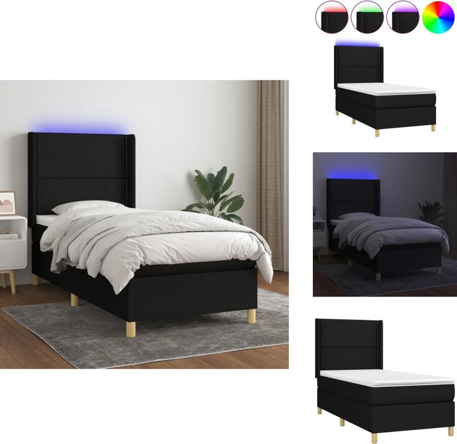 VidaXL Boxspring Bed Zwart 203x80x78 88 cm Met verstelbaar hoofdbord Kleurrijke LED-verlichting Pocketvering matras Huidvriendelijk topmatras Inclusief LED-strip Bed - Foto 2