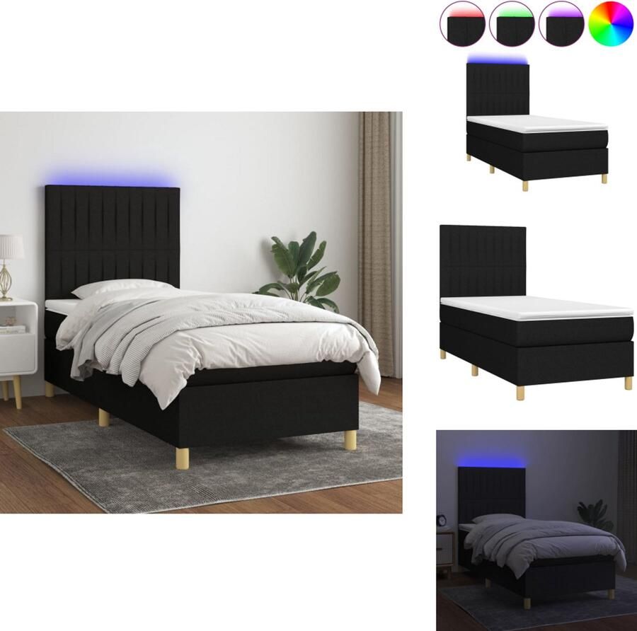 VidaXL Boxspring Bed Zwart 203x80x78 88 cm Met verstelbaar hoofdbord Kleurrijke LED-verlichting Pocketvering matras Huidvriendelijk topmatras Inclusief LED-strip Bed