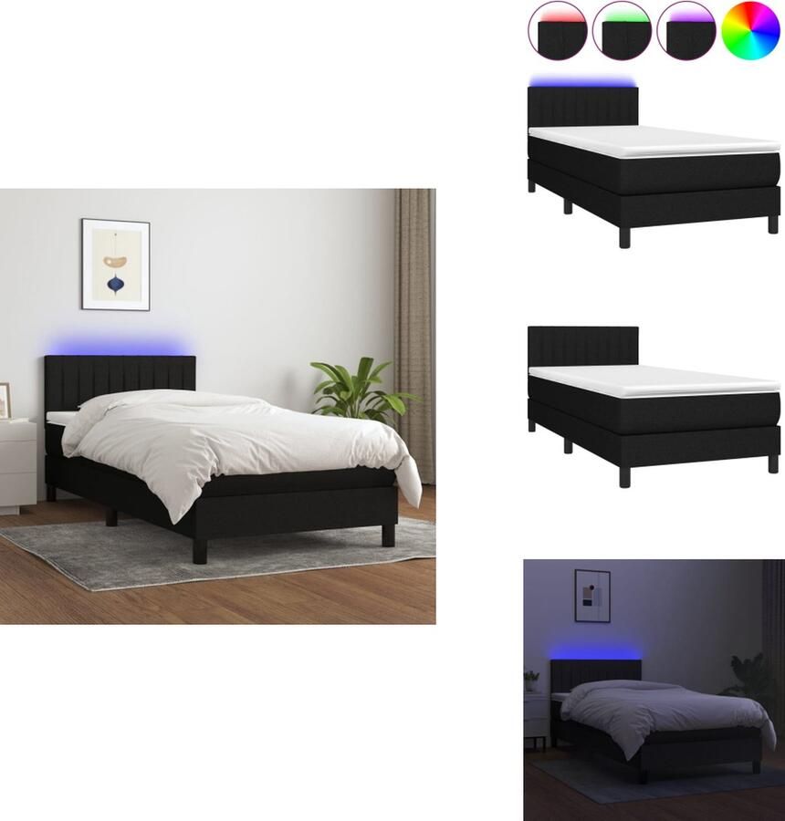 VidaXL Boxspring LED 193 x 90 x 78 88 cm Duurzaam materiaal Verstelbaar hoofdbord Kleurrijke LED-verlichting Pocketvering matras Huidvriendelijk topmatras Bed - Foto 2