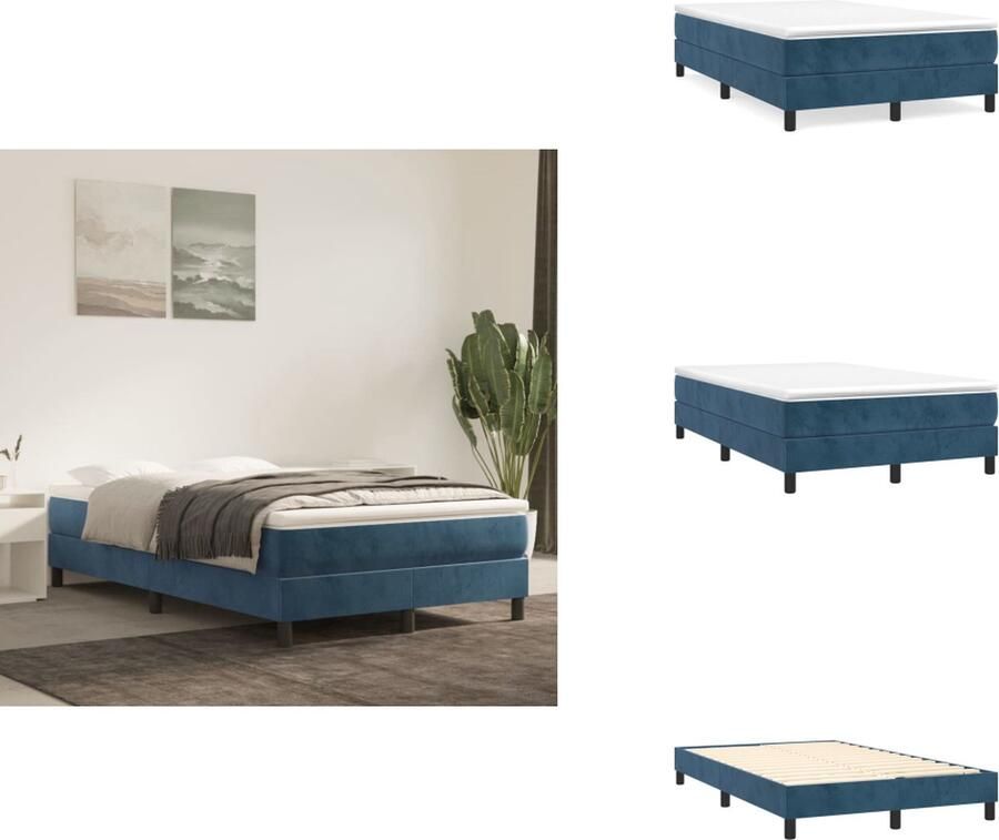 VidaXL Boxspringbed Fluweel Pocketvering Middelharde ondersteuning Huidvriendelijk Multiplex lattenbodem Donkerblauw 203x120x25cm Wit D blauw 120x200x20cm Wit 120x200x5cm 1x bedframe 1x matras 1x topmatras Bed