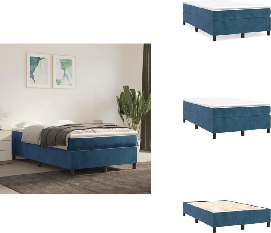 VidaXL Boxspringbed Donkerblauw 203 x 120 x 78 88 cm Fluweel Verstelbaar hoofdbord Pocketvering matras Middelharde ondersteuning Huidvriendelijk topmatras Inclusief montagehandleiding Bed - Foto 2