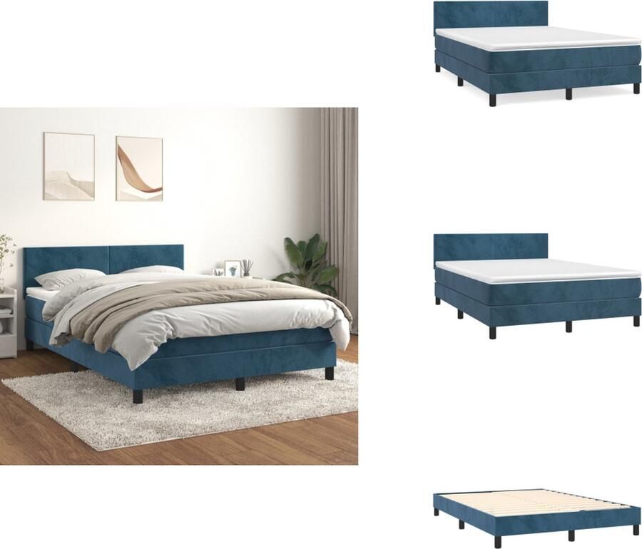 VidaXL Boxspringbed Donkerblauw Stof 193 x 144 x 78 88 cm Fluweel Pocketvering matras Middelharde ondersteuning Huidvriendelijk topmatras 140 x 190 x 5 cm Inclusief montagehandleiding Bed