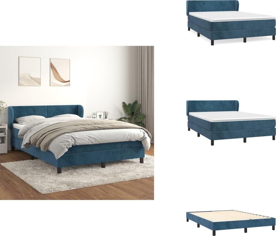 VidaXL Boxspringbed Donkerblauw fluweel 203 x 147 x 78 88 cm Pocketvering matras Middelharde ondersteuning Huidvriendelijk topmatras Bed - Foto 2