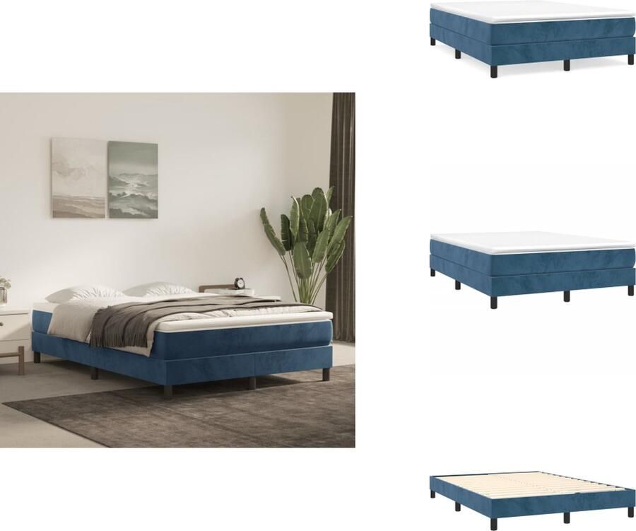 The Living Store Boxspring Bed Fluweel Pocketvering Middelharde ondersteuning Huidvriendelijk Multiplex lattenbodem Donkerblauw 203x140x25 cm Boxspring Boxsprings Tweepersoonsbed Donkere Kleuren Velvet Bed - Foto 2