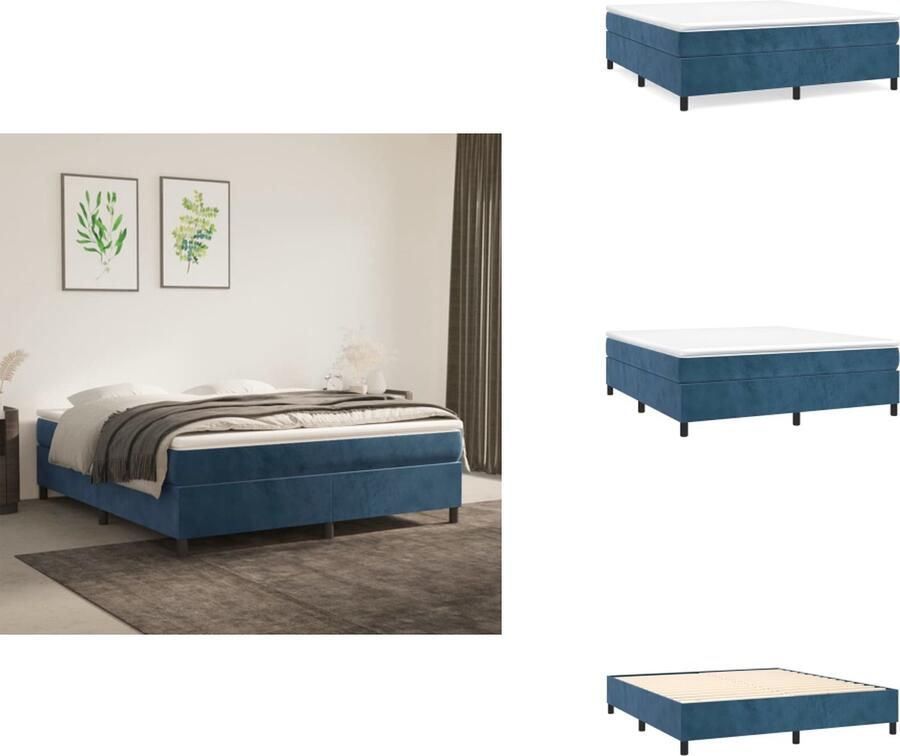 VidaXL Boxspringbed Donkerblauw 203x160x78 88 cm Met zacht fluwelen stof Verstelbaar hoofdbord Pocketvering matras Middelharde ondersteuning Huidvriendelijk topmatras Inclusief montagehandleiding Bed