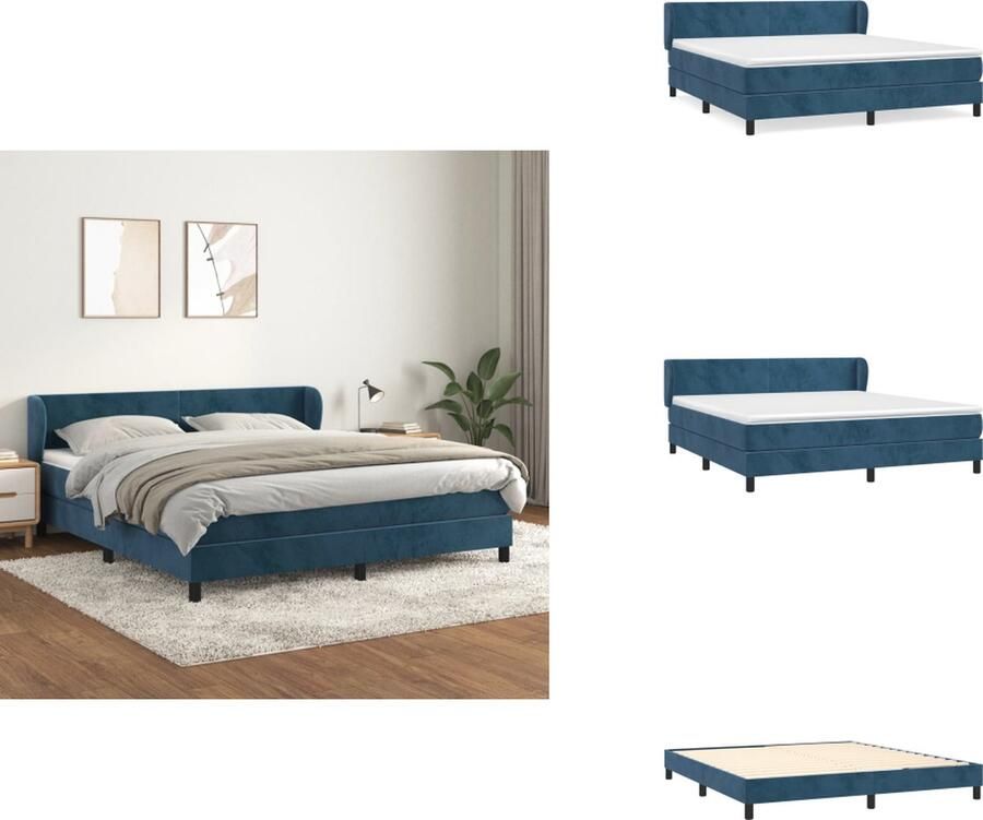 VidaXL Boxspringbed Donkerblauw fluweel 203 x 183 x 118 128 cm Pocketvering matras Middelharde ondersteuning Huidvriendelijk topmatras Met hoofdbord Bed - Foto 2