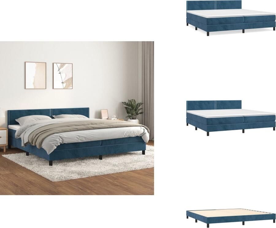 VidaXL Boxspringbed Comfort Bed 203x200x78 88 Donkerblauw Fluwelen Materiaal Verstelbaar Hoofdbord Pocketvering Matras Middelharde Ondersteuning Huidvriendelijk Topmatras Bed