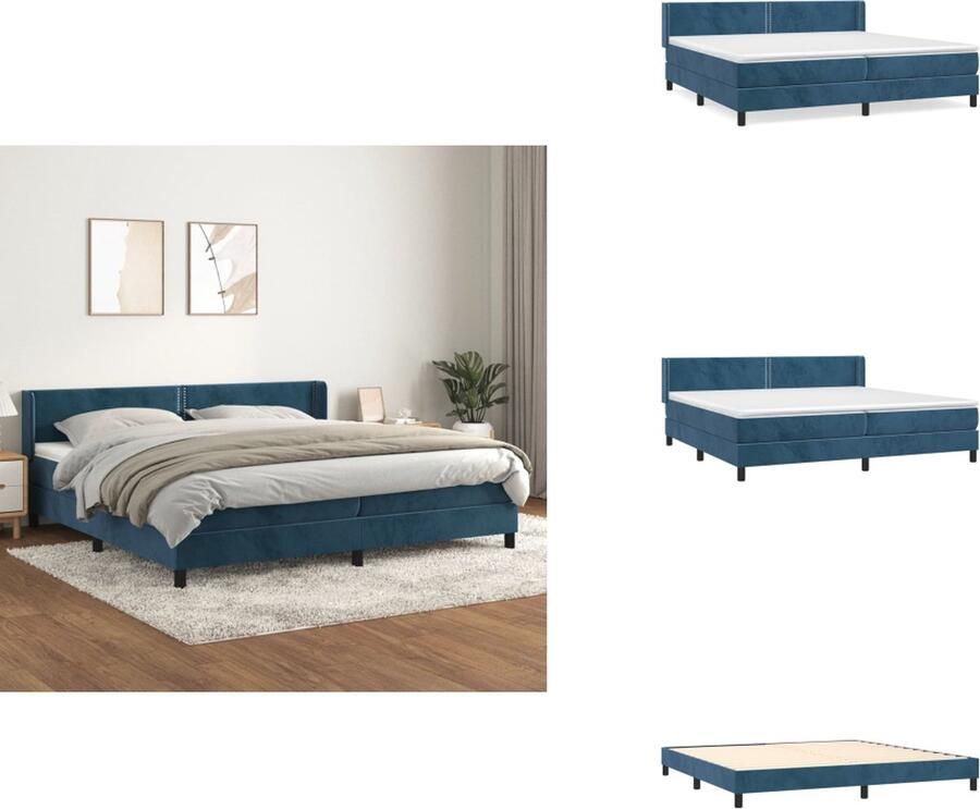 VidaXL Boxspringbed Fluweel Donkerblauw 203 x 203 x 78 88 cm Verstelbaar hoofdbord Pocketvering matras Middelharde ondersteuning Huidvriendelijk topmatras Bed