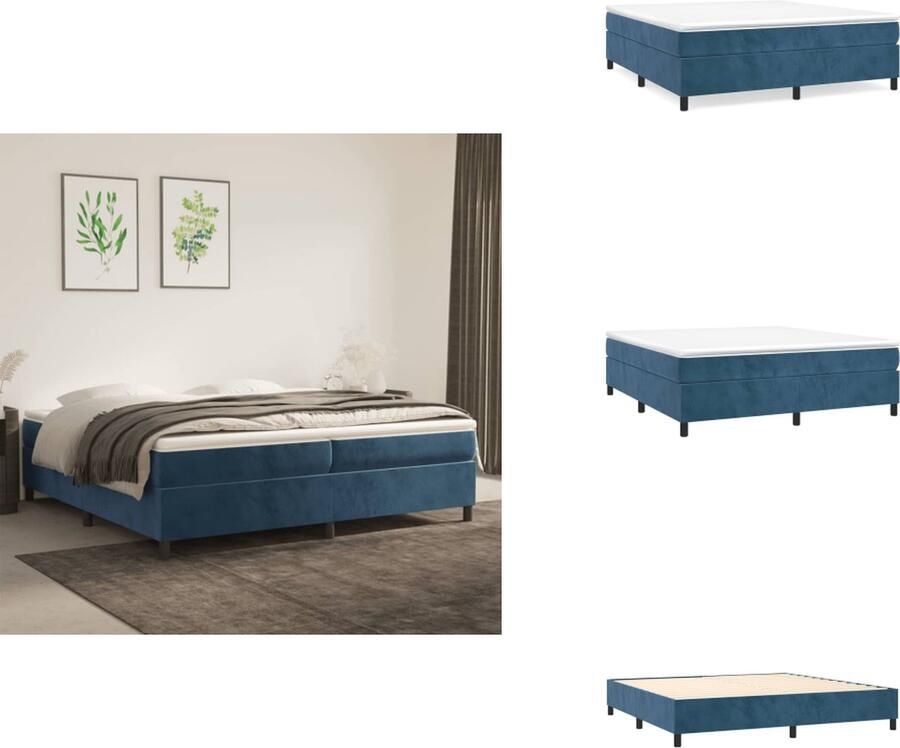 VidaXL Boxspringbed Donkerblauw Fluwelen stof Pocketvering matras Middelharde ondersteuning Huidvriendelijk topmatras Multiplex lattenbodem 203x200x35 cm Bed