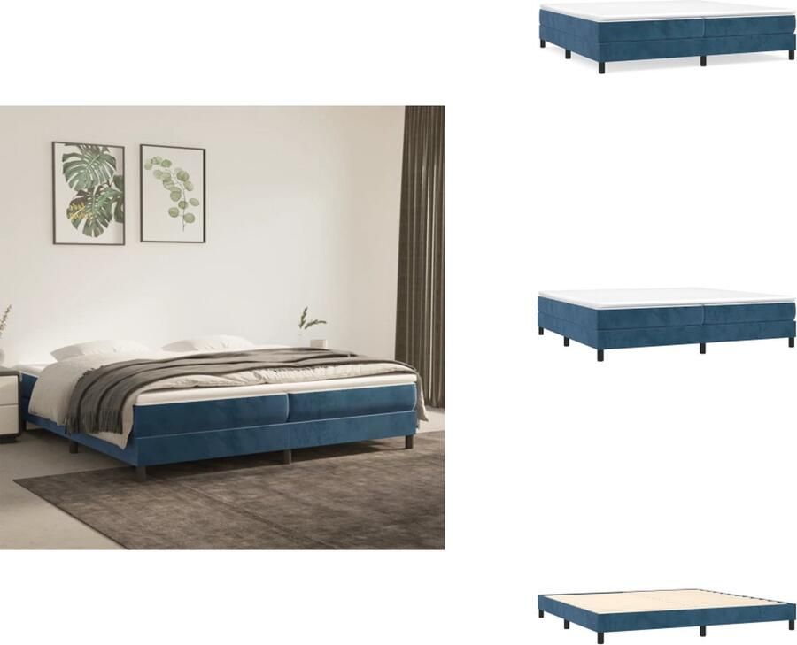 VidaXL Boxspringbed Zacht fluweel Pocketvering Middelharde ondersteuning Huidvriendelijk Multiplex lattenbodem Donkerblauw 203x200x25cm 2x 100x200x20cm matras 200x200x5cm topmatras Bed
