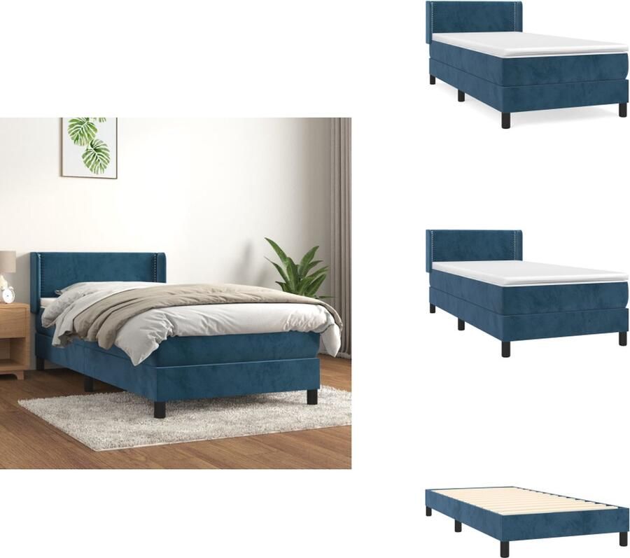 VidaXL Boxspring Bed donkerblauw fluweel 193 x 93 x 78 88 cm verstelbaar hoofdbord pocketvering matras middelharde ondersteuning huidvriendelijke topmatras Bed