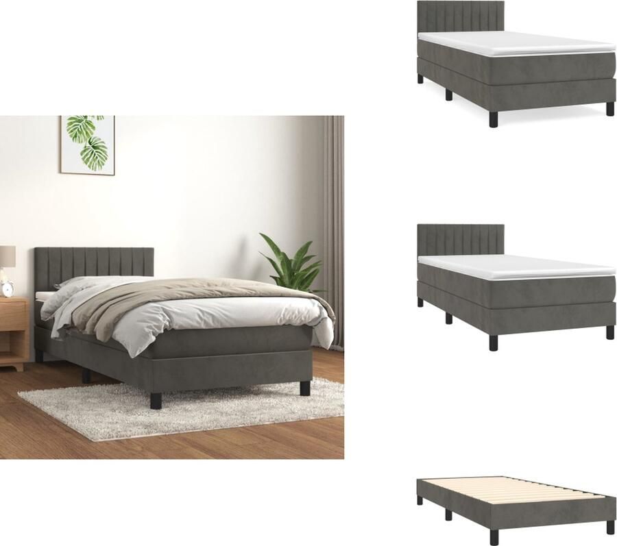 VidaXL Boxspringbed Pocketvering Zacht fluweel Verstelbaar hoofdbord Middelharde ondersteuning Huidvriendelijk topmatras 203x80x78 88 cm Bed