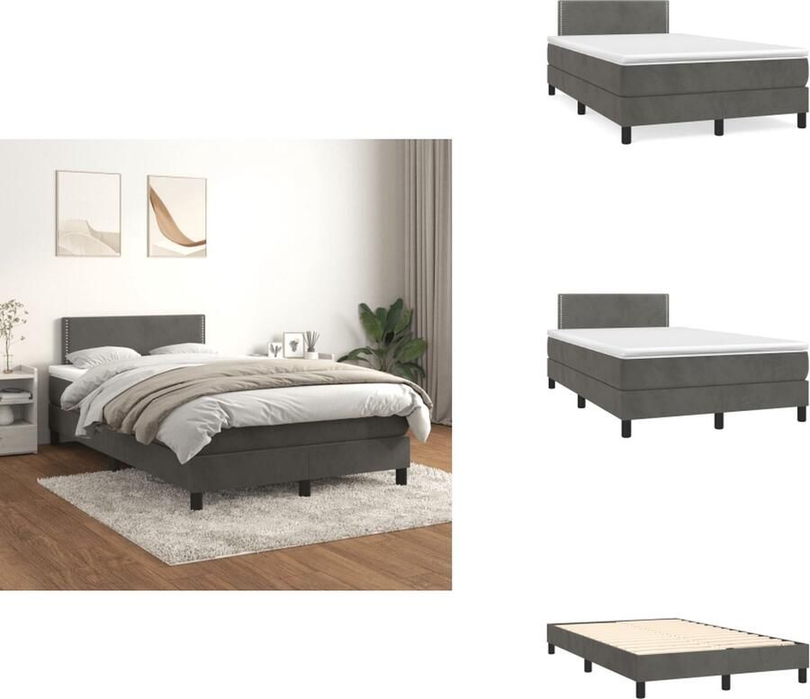 VidaXL Boxspringbed Donkergrijs 203 x 120 x 78 88 cm Fluweel Verstelbaar hoofdbord Pocketvering matras Middelharde ondersteuning Huidvriendelijk topmatras Inclusief montagehandleiding Bed
