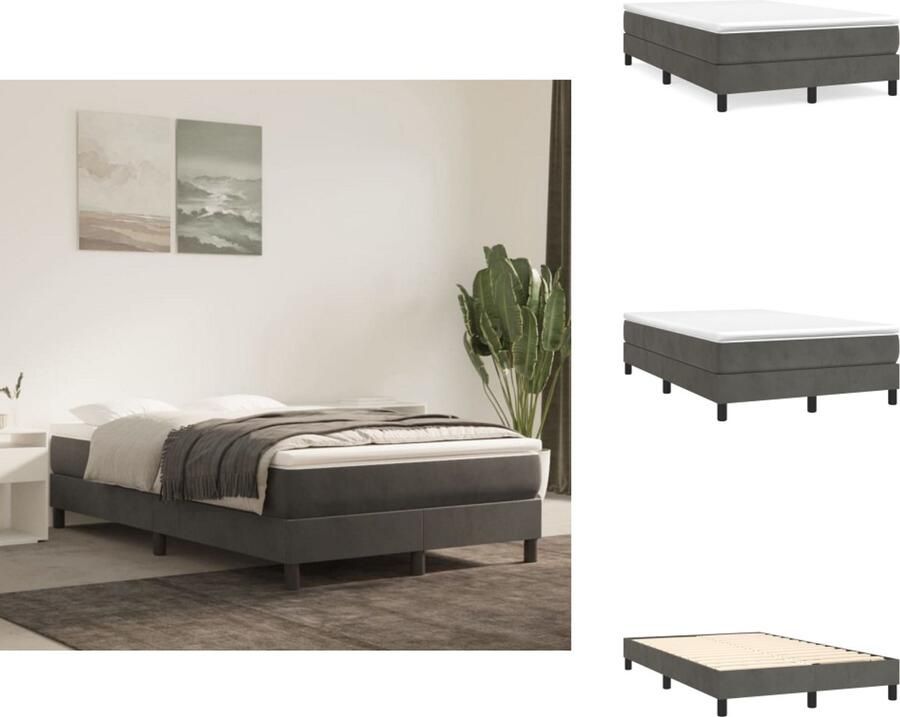 VidaXL Boxspringbed Donkergrijs 203 x 120 x 25 cm Fluweel Pocketvering Middelharde ondersteuning Huidvriendelijk topmatras Multiplex lattenbodem Inclusief montagehandleiding Bed - Foto 2