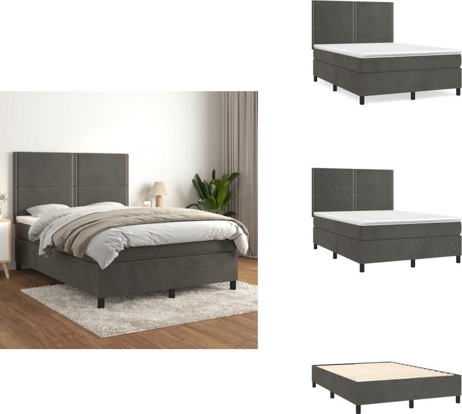 VidaXL Boxspringbed Donkergrijs 193 x 144 x 118 128 cm Fluweel Verstelbaar hoofdbord Pocketvering matras Middelharde ondersteuning Huidvriendelijk topmatras Inclusief montagehandleiding Bed
