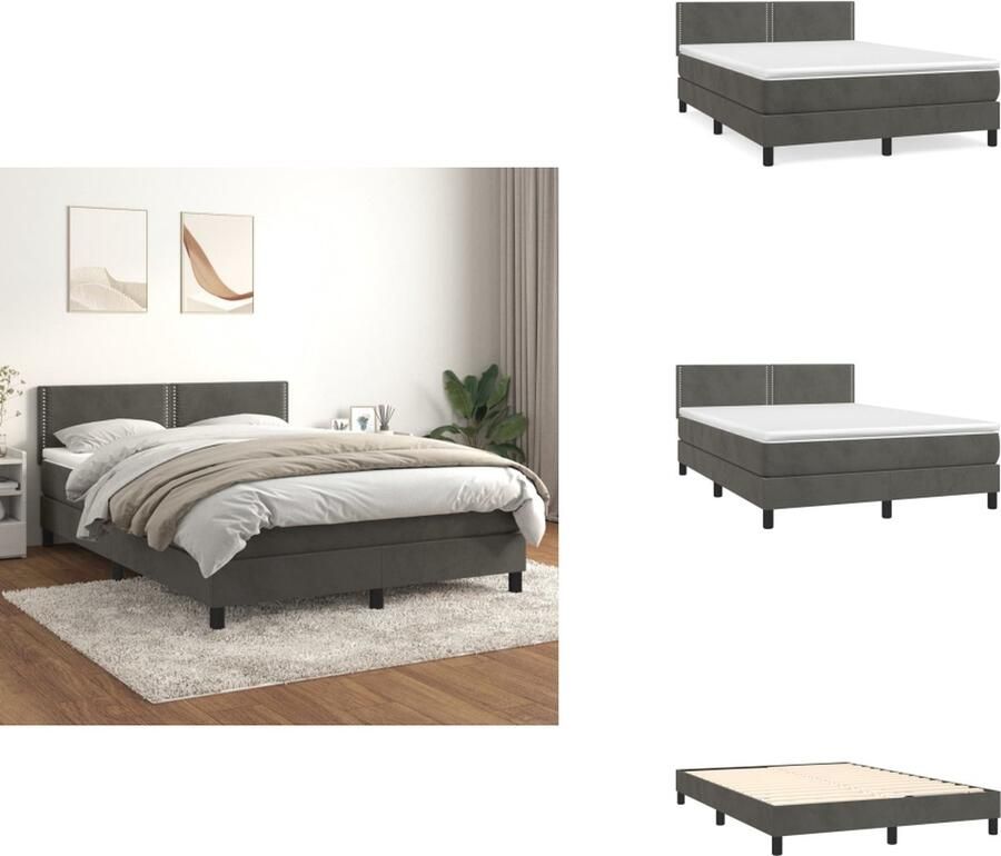 VidaXL Boxspringbed Comfort Bed 203x144x78 88 cm Donkergrijs Fluweel Verstelbaar hoofdbord Pocketvering matras Middelharde ondersteuning Huidvriendelijk topmatras Inclusief montagehandleiding Bed