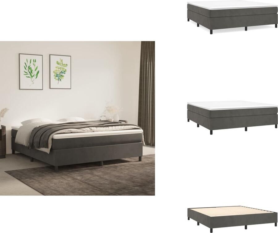 VidaXL Boxspringbed naam Bed 203x163x78 88 cm Donkergrijs Fluweel Pocketvering Matras Middelharde Ondersteuning Huidvriendelijk Topmatras Incl Montagehandleiding Bed