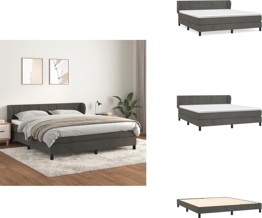 VidaXL Boxspringbed naam Bed 203x163x78 88 cm Donkergrijs Fluweel Pocketvering Matras Middelharde Ondersteuning Huidvriendelijk Topmatras Incl Montagehandleiding Bed - Foto 2