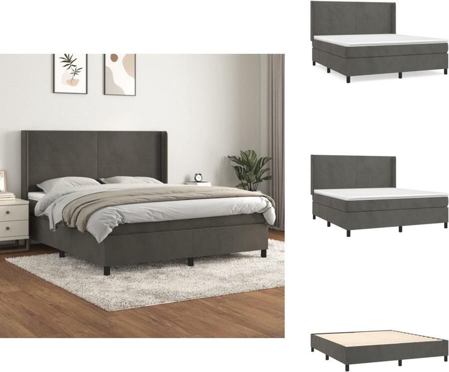 VidaXL Boxspring bed Donkergrijs fluweel 203 x 163 x 118 128 cm Pocketvering matras Middelharde ondersteuning Huidvriendelijk topmatras Bed