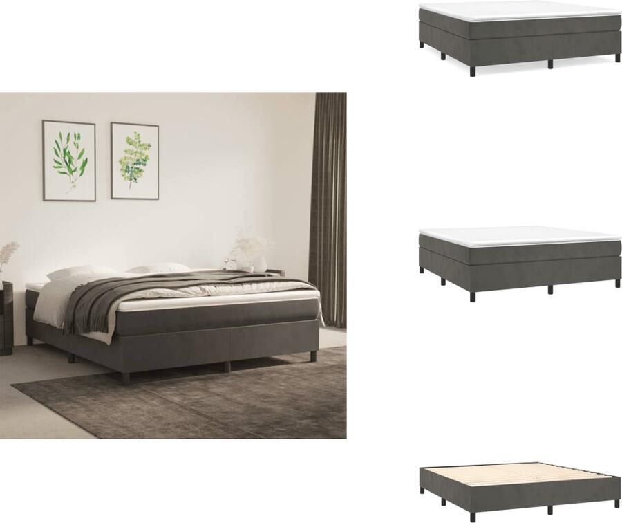 VidaXL Boxspringbed Fluweel Pocketvering Middelhard Huidvriendelijk Multiplex lattenbodem Donkergrijs 203x180x35 cm Wit donkergrijs 180x200x20 cm Wit 180x200x5 cm 1x bedframe 1x matras 1x topmatras Bed