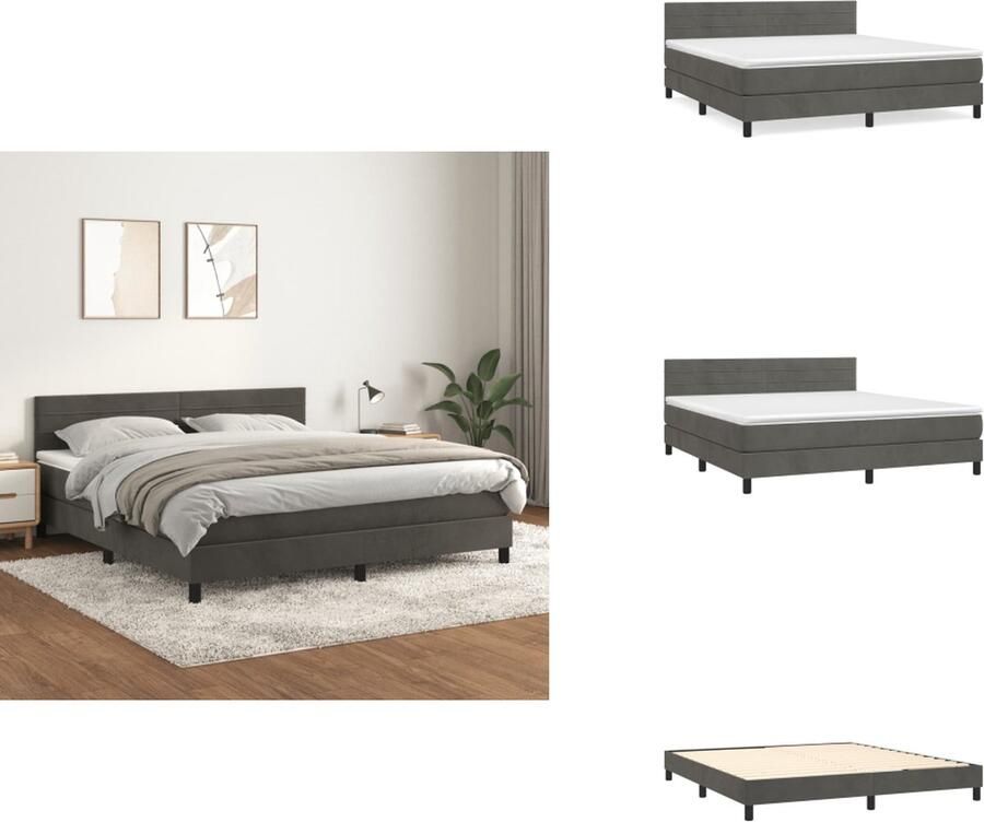 VidaXL Boxspringbed Zacht fluweel Praktisch hoofdbord Pocketvering matras Middelharde ondersteuning Huidvriendelijk topmatras Donkergrijs 203x180x78 88cm Bedmatras- 180x200x20cm Bedtopmatras- 180x200x5cm Bed