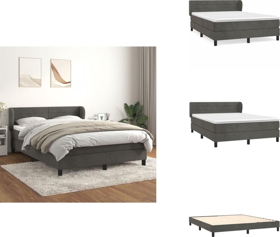 VidaXL Boxspringbed Zacht fluweel Praktisch hoofdbord Pocketvering matras Middelharde ondersteuning Huidvriendelijk topmatras Donkergrijs 203x183x78 88cm 180x200x20cm 180x200x5cm Bed