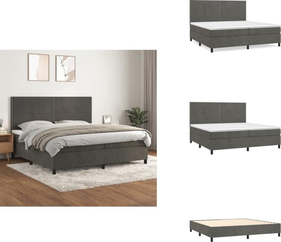VidaXL Donkergrijs Boxspringbed 203x200x118 128 cm Fluweel Verstelbaar hoofdbord Pocketvering matras Middelharde ondersteuning Huidvriendelijk topmatras Bed