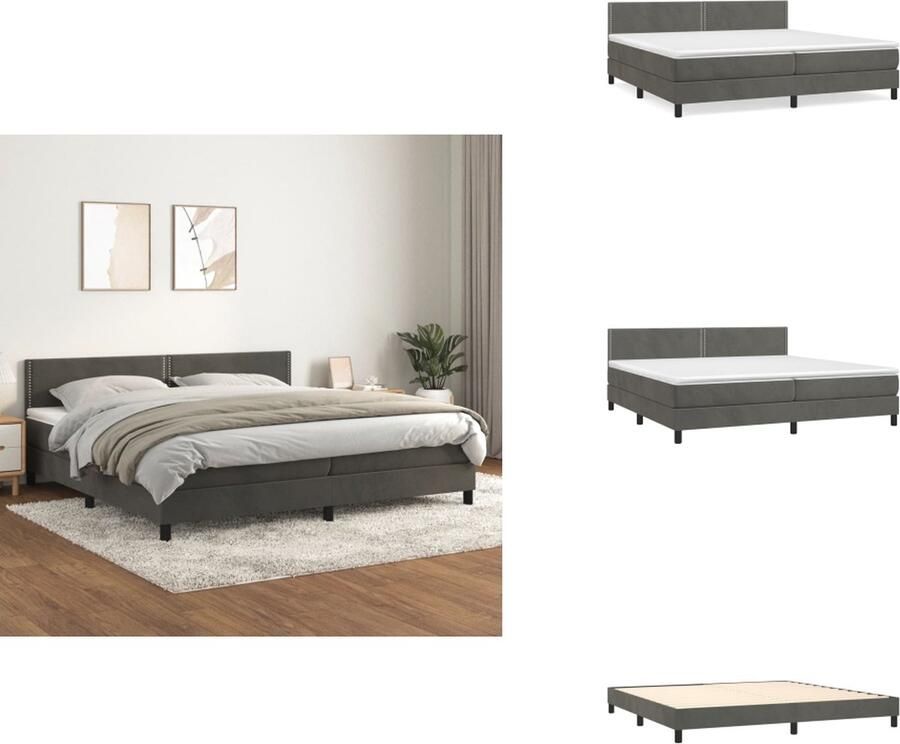 VidaXL Boxspringbed Donkergrijs 203x200x78 88 cm Fluweel Verstelbaar hoofdbord Pocketvering matras Middelharde ondersteuning Huidvriendelijk topmatras Inclusief montagehandleiding Bed