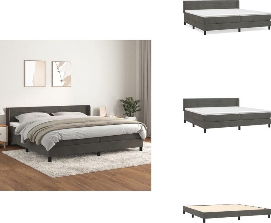 VidaXL Boxspringbed Bed 203 x 203 x 78 88 cm Fluweel donkergrijs Pocketvering Middelhard Topmatras inclusief 100 x 200 x 20 cm Wit en donkergrijs Stof Levering bevat montagehandleiding Bed